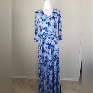 Pinkblush Wrap Dress | Light Blue Floral Print | Maternity and Nursing Friendly